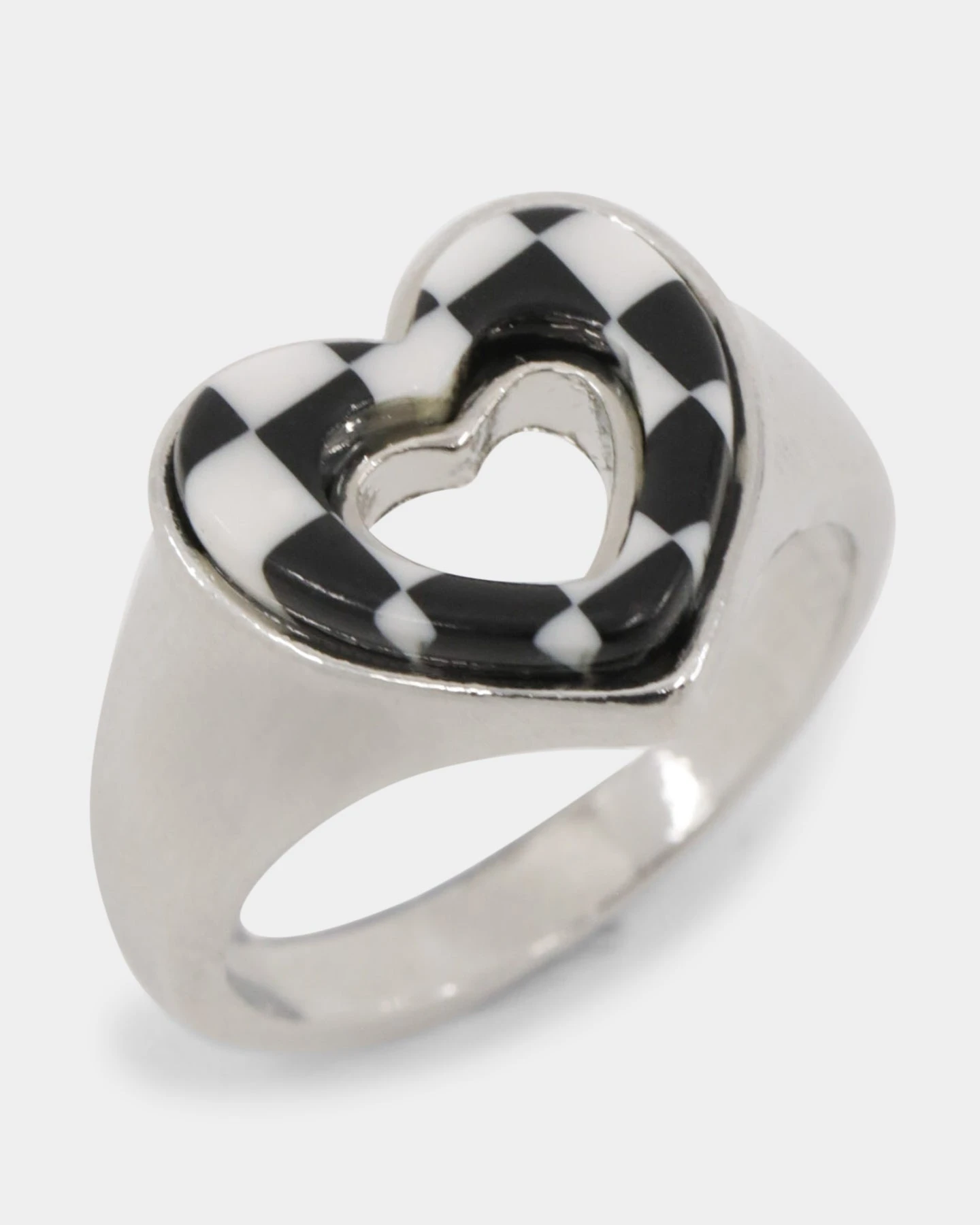 Raising Hell Women's Checkered Heart Ring White/Gold/Black 9 Raising Hell Women's Checkered Heart Ring White/Gold/Black - Image 7