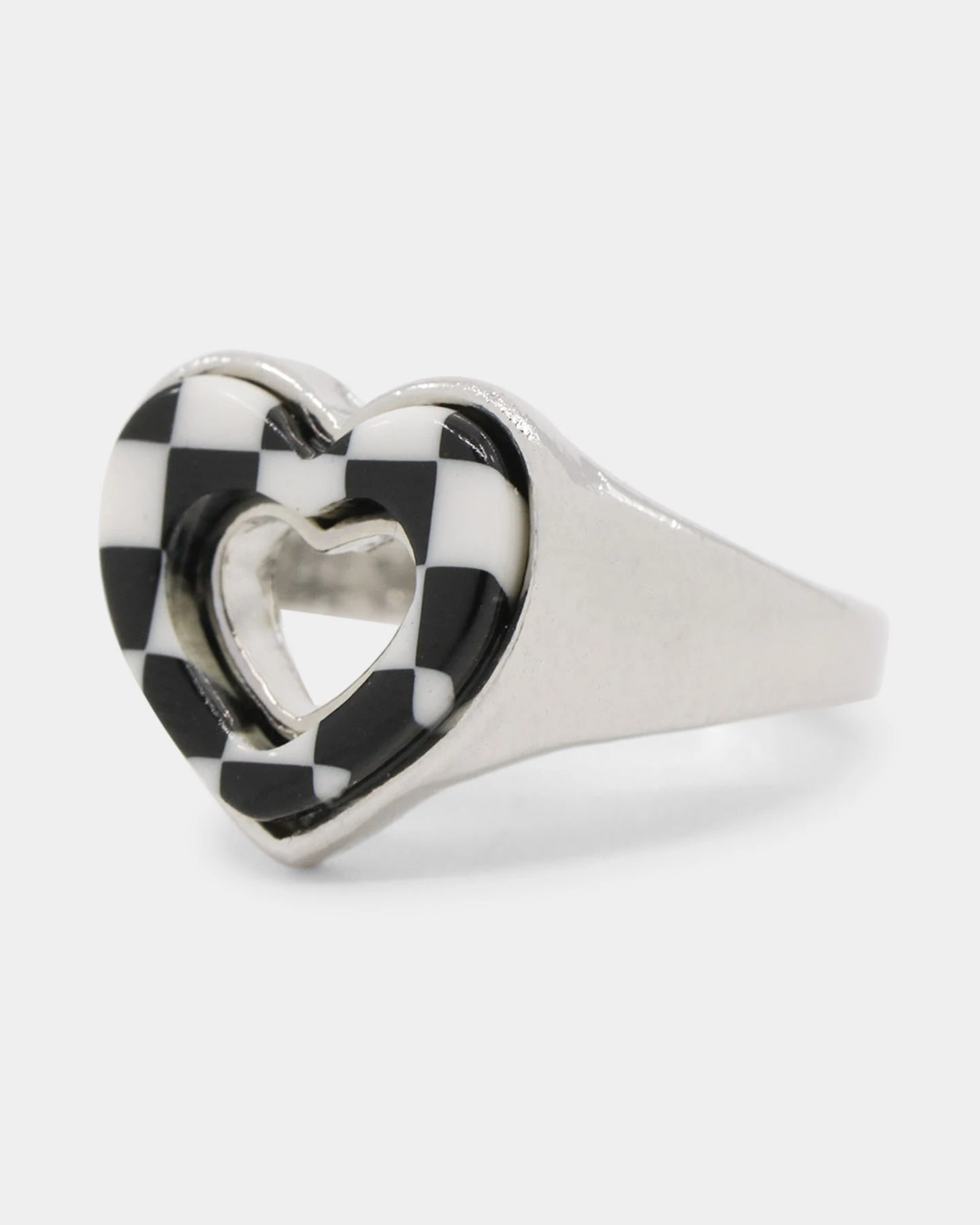 Raising Hell Women's Checkered Heart Ring White/Gold/Black 10 Raising Hell Women's Checkered Heart Ring White/Gold/Black - Image 8