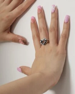 Raising Hell Women's Checkered Heart Ring White/Gold/Black