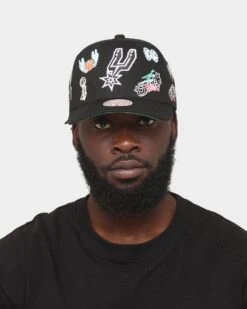 Mitchell & Ness San Antonio Spurs 'Hand Drawn Doodle' Pro Crown Snapback Black -Sportswear Women Store 196294365502 mens 0100