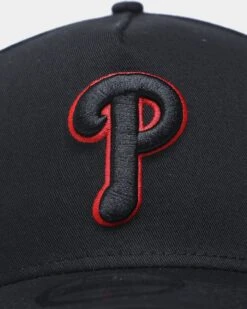 New Era Philadelphia Phillies "Scarlet Bottom" 9FORTY A-Frame Snapback Black/Scarlet -Sportswear Women Store 196313702240 default 050