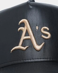 New Era Oakland Athletics "Black Tan PU Leather" 9FORTY K-Frame Snapback Black/Tan -Sportswear Women Store 196499882248 default 0050