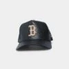 New Era Boston Red Sox "Black Tan PU Leather" 9FORTY K-Frame Snapback Black/Tan -Sportswear Women Store 196499882361 default 0010