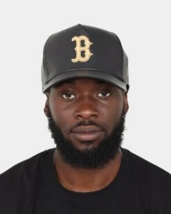 New Era Boston Red Sox "Black Tan PU Leather" 9FORTY K-Frame Snapback Black/Tan 17 New Era Boston Red Sox "Black Tan PU Leather" 9FORTY K-Frame Snapback Black/Tan -Sportswear Women Store 196499882361 mens 0100