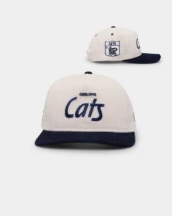 New Era Geelong Cats "AFL Cord Script" Golfer Snapback Chrome/OTC