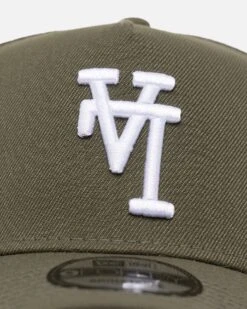 New Era Los Angeles Dodgers 'Upside Down LA Logo' 9FORTY A-Frame Snapback Olive -Sportswear Women Store 197882309663 default 0050